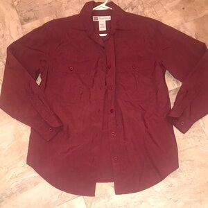 LLBEAN TRAVELER WOMENS SMALL BUTTON DOWN MAROON LONG SLEEVE TOP